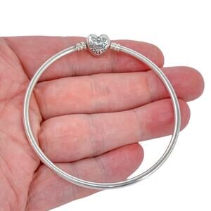 Vintage Pandora Sterling Silver 925 | Moments Heart Clasp Bangle Bracelet 8.25"